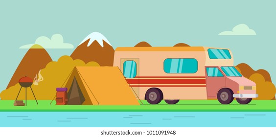 Camping with tent and caravan