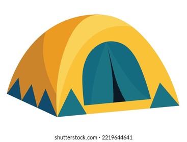 Camping Tent Cartoon Icon. Sport Or Travel Touristic Marquee, House For Outdoor Recreation And Hiking Adventure. Colorful Campsite Tented Shelter Or Dome Tent. Vector Tourist Equipment