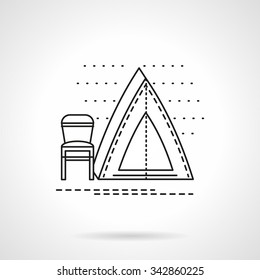 Camping tent and chair. Outdoor leisure, hiking. Flat line style vector icon. Single web design element for mobile app or website.