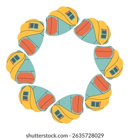Camping tent circle frame. Simple tent border. Camping shelter in nature on summer holiday. Outdoor adventure flat vector illustration isolated on white background