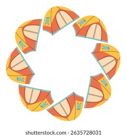 Acampamento tenda círculo quadro. Limite de tenda simples. Acampamento abrigo na natureza nas férias de verão. Ilustração de vetor plano de aventura ao ar livre isolada no fundo branco