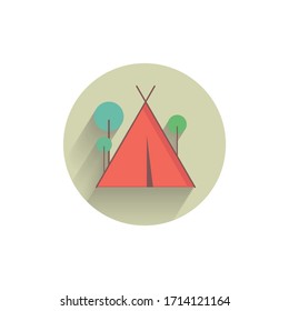 camping tent colorful flat icon with shadow. travelling flat icon