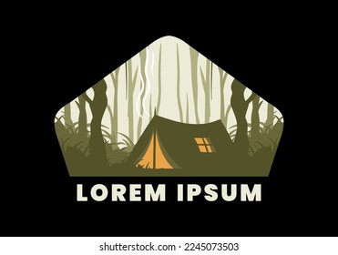 Camping tent in a dense forest flat illustration design