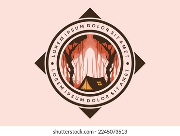 Camping tent in a dense forest flat illustration design