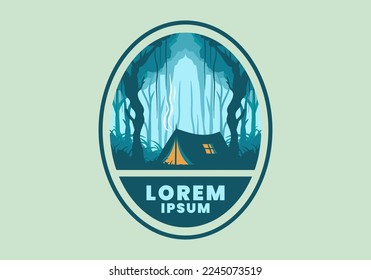 Camping tent in a dense forest flat illustration design