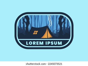 Camping tent in a dense forest flat illustration design