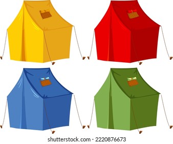 Camping tent in different colour set illustration