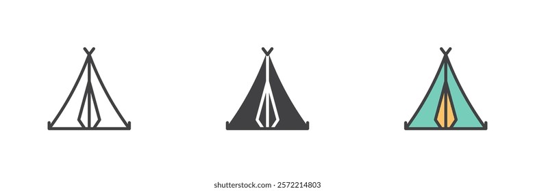 Camping tent different style icon set. Line, glyph and filled outline colorful version, outline and filled vector sign. Symbol, logo illustration. Vector graphics