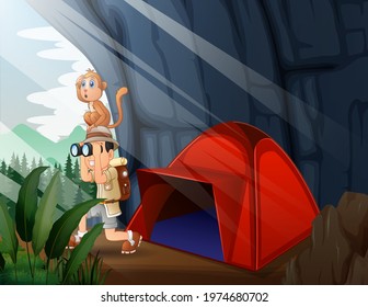 Camping tent with the explorer boy 