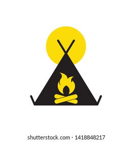 
Camping tent and fire icon vector