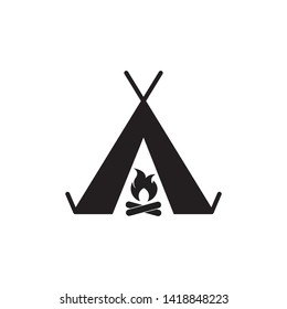 
Camping tent and fire icon vector