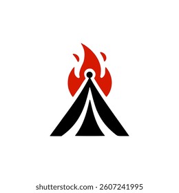camping tent with fire outdoor activity logo vector illustration template design