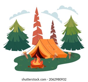 Camping Tent Fireplace Concept Vector Flat Stock Vector (Royalty Free ...