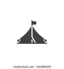 Camping tent with a flag vector icon. filled flat sign for mobile concept and web design. Tent glyph icon. Recreation symbol, logo illustration. Pixel perfect vector graphics