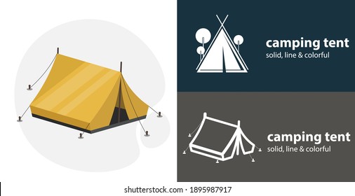 camping tent flat icon, with camping tent simple, line icon