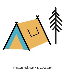 camping tent flat illustration. Camping and forest hike series.