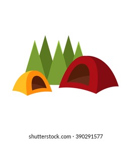 Camping Tent. Recogida de viajes de la composición de la ilustración de pantalla plana