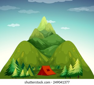 A camping tent at the forest