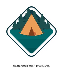 camping tent and forest badge