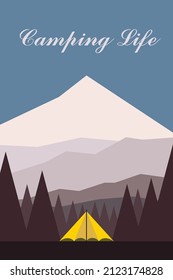 Camping tent in a forest campsite. Vector illustration.
