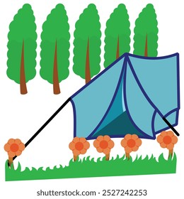 Camping tent in the forest. Illustration on white background. Tent icon. Illustration of a blue tent on a white background. illustration of a blue camping tent design for camping