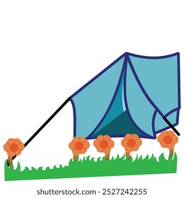 Camping tent in the forest. Illustration on white background. Tent icon. Illustration of a blue tent on a white background. illustration of a blue camping tent design for camping