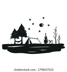Camping tent in the forest at starry night.