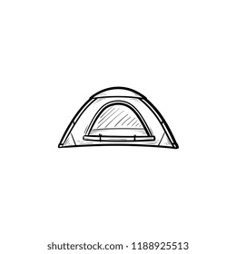 Camping tent hand drawn outline doodle icon. Sport and tourism, hike and tourist tent, summer vacation concept. Vector sketch illustration for print, web, mobile and infographics on white background.