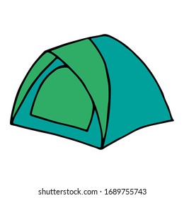 Camping tent. Hand drawn vector illustration in doodle style, isolated on a white background.