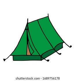 Tienda de campaña. Ilustración vectorial dibujada a mano en estilo doodle, aislada en un fondo blanco.
