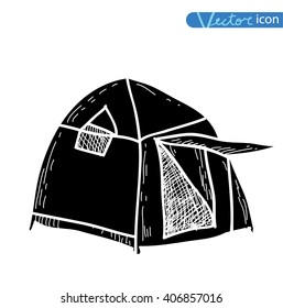  camping tent hand drawn vector illustration. black