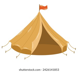 Camping Tent. Hiking, hunting, fishing canvas. Tourist Tent vector flat hand draw illustration isolated on the white background