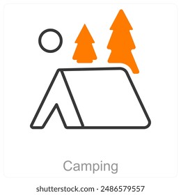 Concepto de icono de camping y tienda