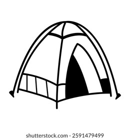 Camping tent icon in doodle style 