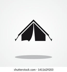 Camping Tent Icon with Gray Shadow 