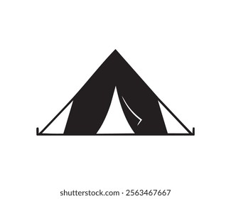 Camping Tent Icon - Minimalist Black and White Outdoor Adventure Logo Design