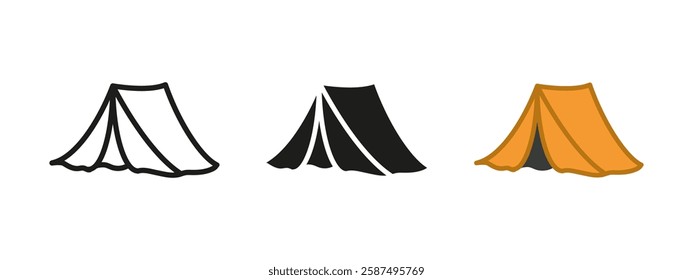 Camping tent icon. Outdoor and adventure symbol. Travel and shelter vector illustration. Tourism and hiking equipment pictogram. Wilderness and exploration concept.