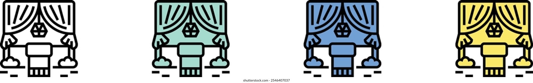 camping tent icon. Outline, Green, Blue and Yellow Style Design Isolated On White Background