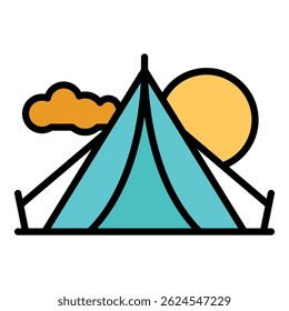 Ícone da barraca de acampamento. Contorno acampamento tenda ícone vetor cor plana isolado