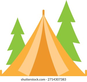 Camping Tent Icon with Pine Trees