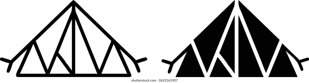 Camping Tent Icon Set – Black and White Outdoor Shelter Vector for Adventure, Travel, and Nature Design