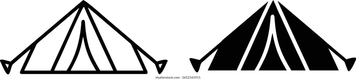Camping Tent Icon Set – Black and White Outdoor Shelter Vector for Adventure, Travel, and Nature Design