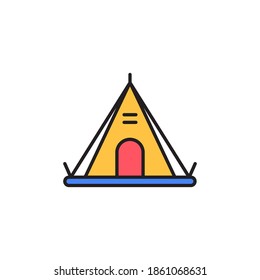 contorno relleno del icono de campamento. icono de color del equipo de camping. aislado en fondo blanco