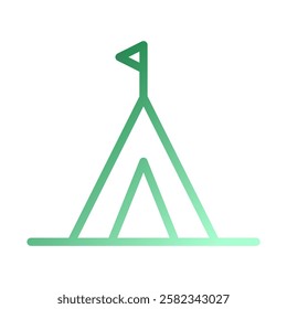 Camping Tent Icon Vector with a Flagpole Green