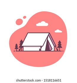 Camping tent icon vector illustration in monoline / line art style