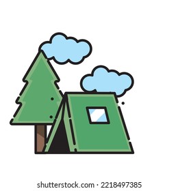 Camping Zelt Symbol, Vektorbild mit weißem Hintergrund
