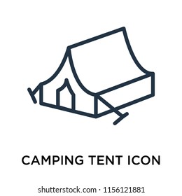 Camping tent icon vector isolated on white background, Camping tent transparent sign , thin pictogram or outline symbol design in linear style