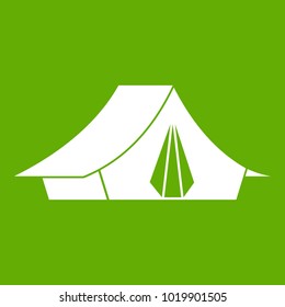 Camping tent icon white isolated on green background. Vector illustration