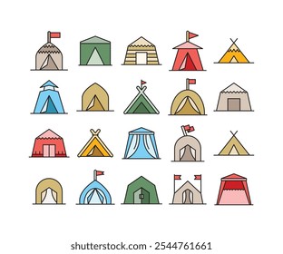 camping tent icons set vector illustration