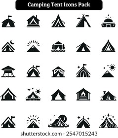 Camping Tent Icons, Vector Art Design, Silhouette